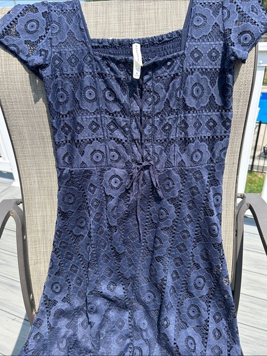 Aeropostale Dresses & Skirts - Y2K NWT Aeropostale Charcoal Navy Blue Crochet Lace-Up Mini Dress